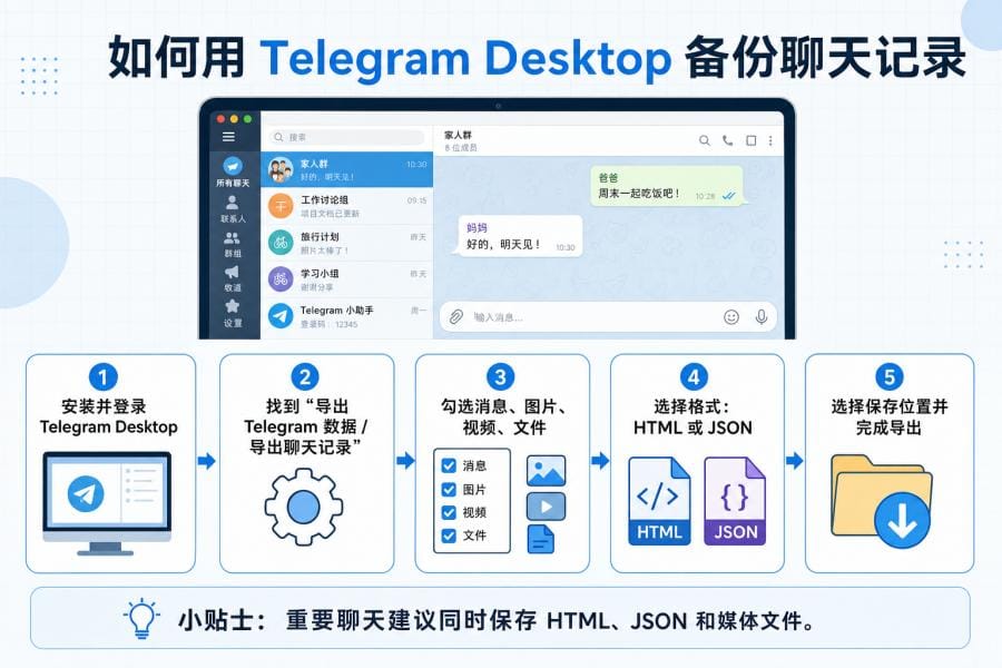 如何用 Telegram Desktop 备份聊天记录