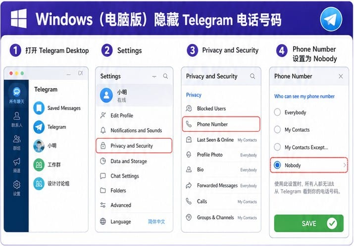 隐藏手机号后 Telegram 添加好友方式