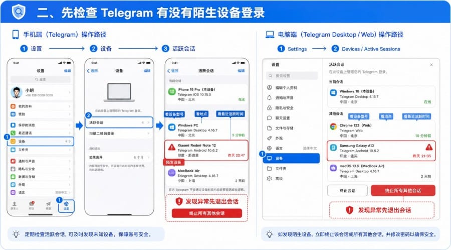 Telegram 怎么防止账号被盗？两步验证、设备检查与安全设置教程 配图 1