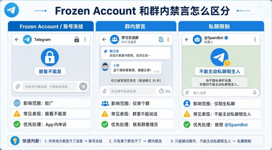 Telegram 账号被限制怎么办?封号、私聊限制与申诉方法 配图 3
