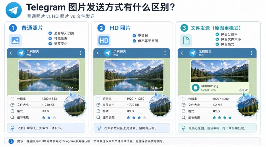 Telegram 图片怎么原图发送?手机和电脑避免压缩教程 配图 1