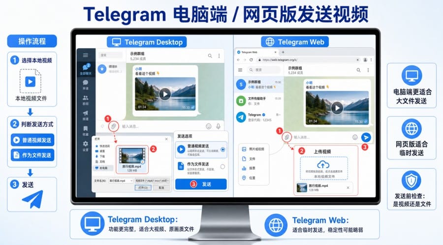 Telegram 视频怎么发送?手机电脑发送大视频与原画质文件教程 配图 1