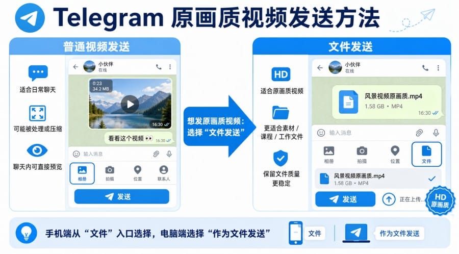 Telegram 视频怎么发送?手机电脑发送大视频与原画质文件教程 配图 2