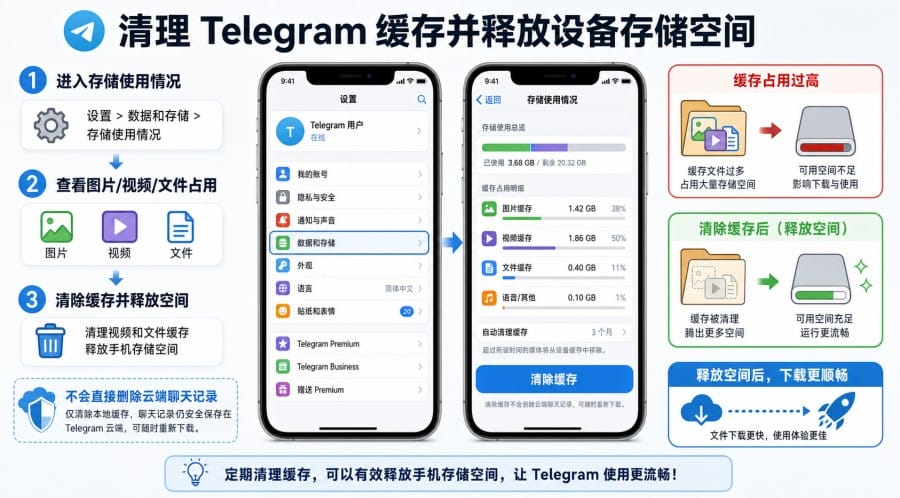 Telegram 文件下载慢怎么办？代理、缓存与大文件下载排查方法 配图 1