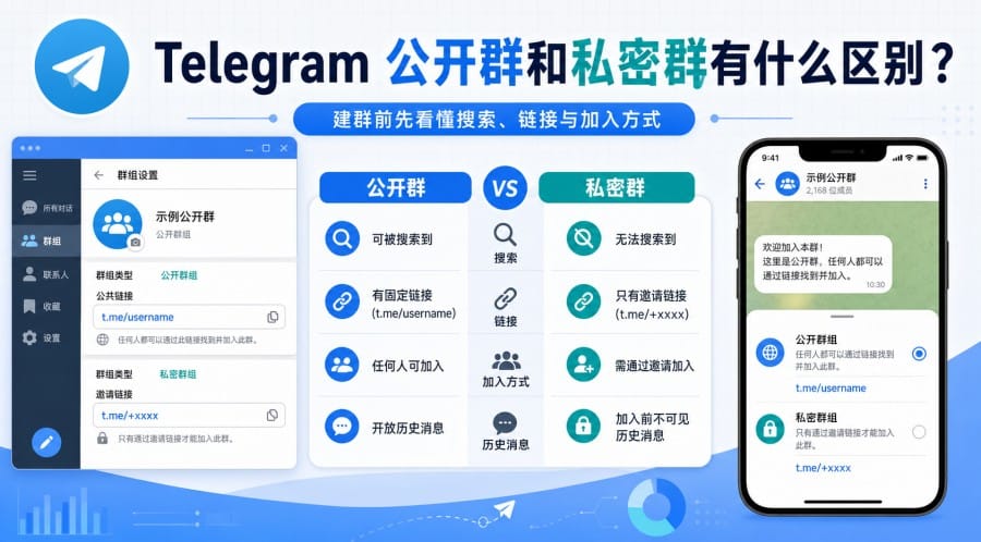 Telegram 公开群和私密群有什么区别？建群前的设置选择指南 第 1 张正文图
