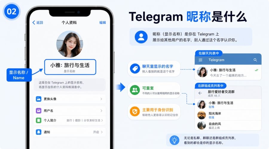 Telegram 昵称和用户名有什么区别? image 1
