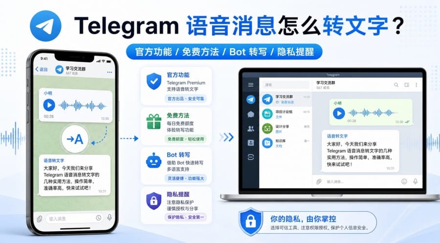 Telegram 语音消息怎么转文字?官方 Voice-to-Text 与 Bot 使用方法