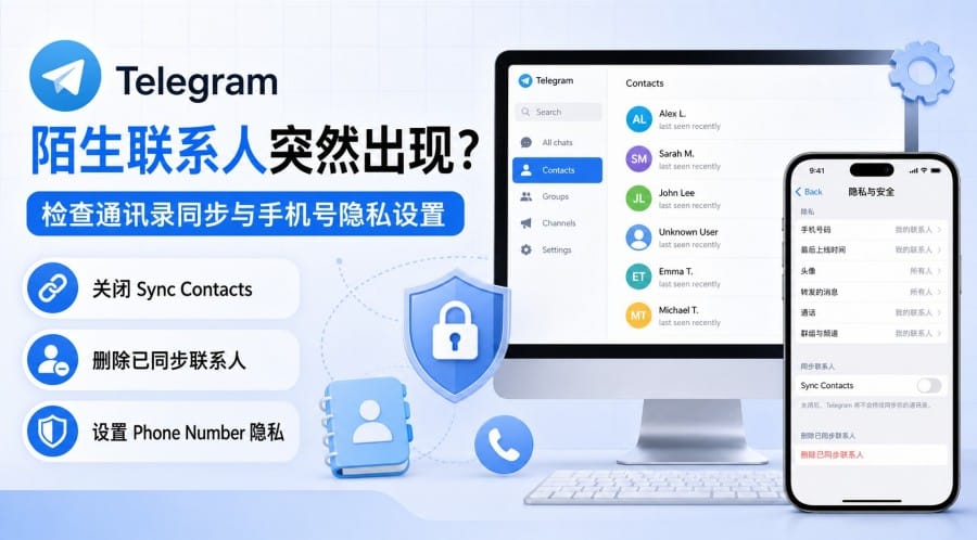Telegram 陌生联系人突然出现:关闭通讯录同步与手机号隐私设置教程