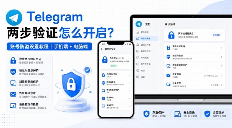 Telegram 两步验证怎么开启？账号防盗设置教程